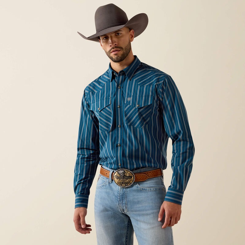 The Pro Wolfgang LS Pearl Snap Shirt in Sailor Blue by Ariat