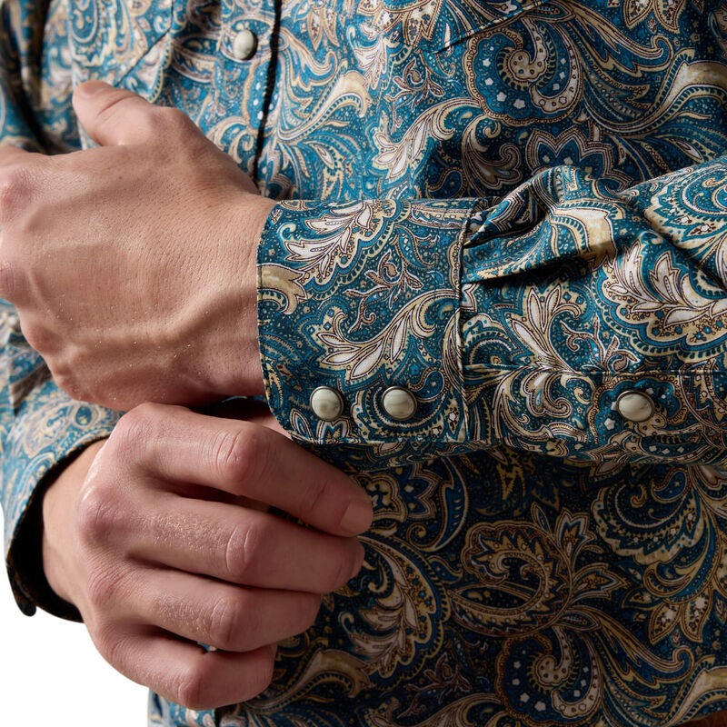 The Cedric Classic Fit LS Pearl Snap Shirt in Blue Paisley by Ariat