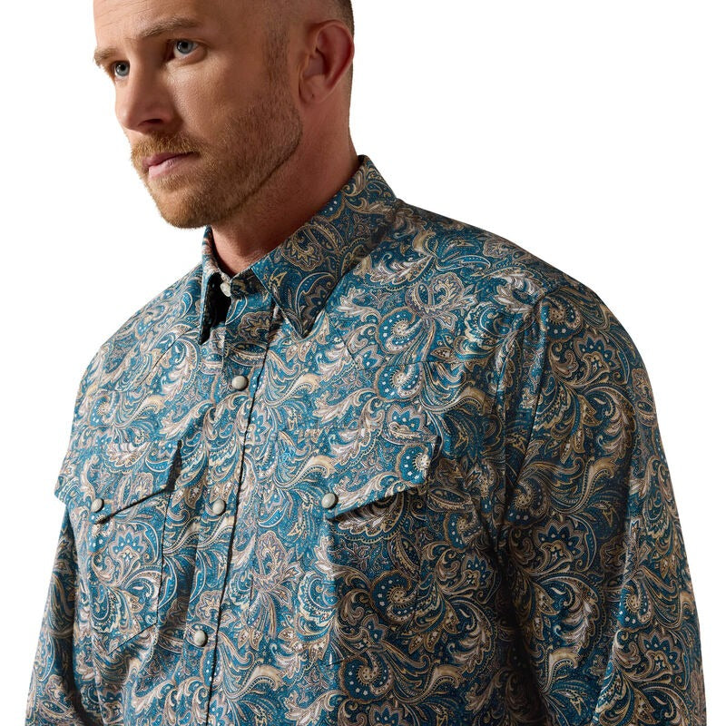 The Cedric Classic Fit LS Pearl Snap Shirt in Blue Paisley by Ariat