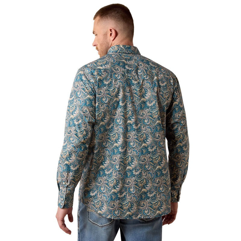 The Cedric Classic Fit LS Pearl Snap Shirt in Blue Paisley by Ariat