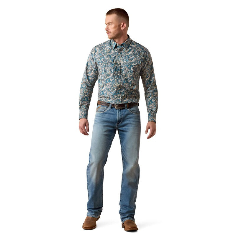 The Cedric Classic Fit LS Pearl Snap Shirt in Blue Paisley by Ariat
