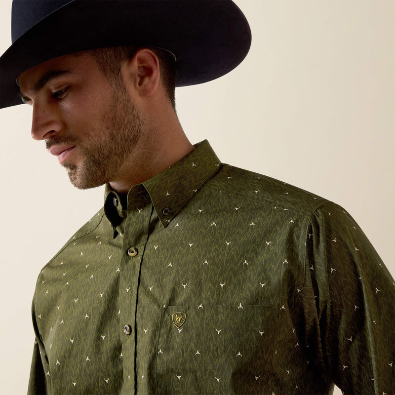 The Chad Classic Fit LS Button Up Shirt in Grape Leaf Longhorn by Ariat