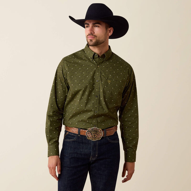 The Chad Classic Fit LS Button Up Shirt in Grape Leaf Longhorn by Ariat