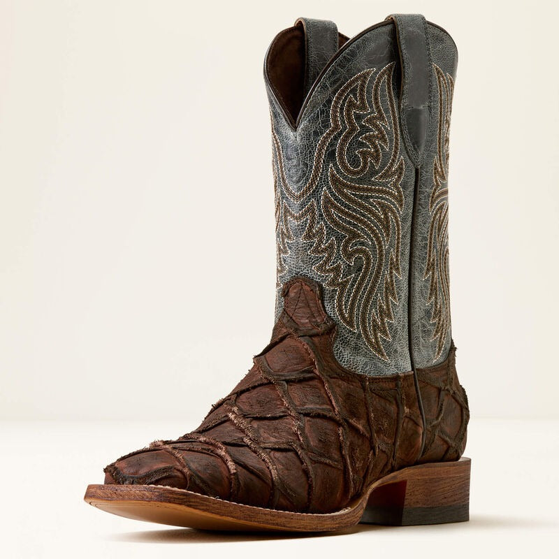 The Riverside Men's Ariat Boot in Chocolate Bass Print/Indigo Honor