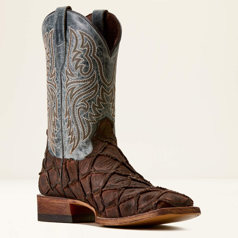 The Riverside Men's Ariat Boot in Chocolate Bass Print/Indigo Honor