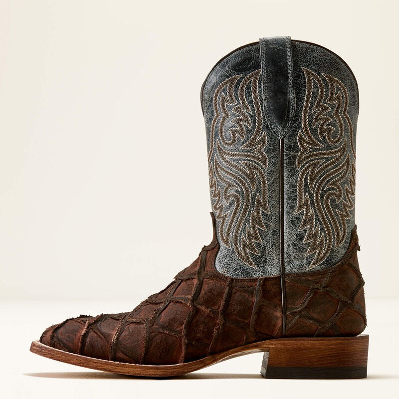 The Riverside Men's Ariat Boot in Chocolate Bass Print/Indigo Honor