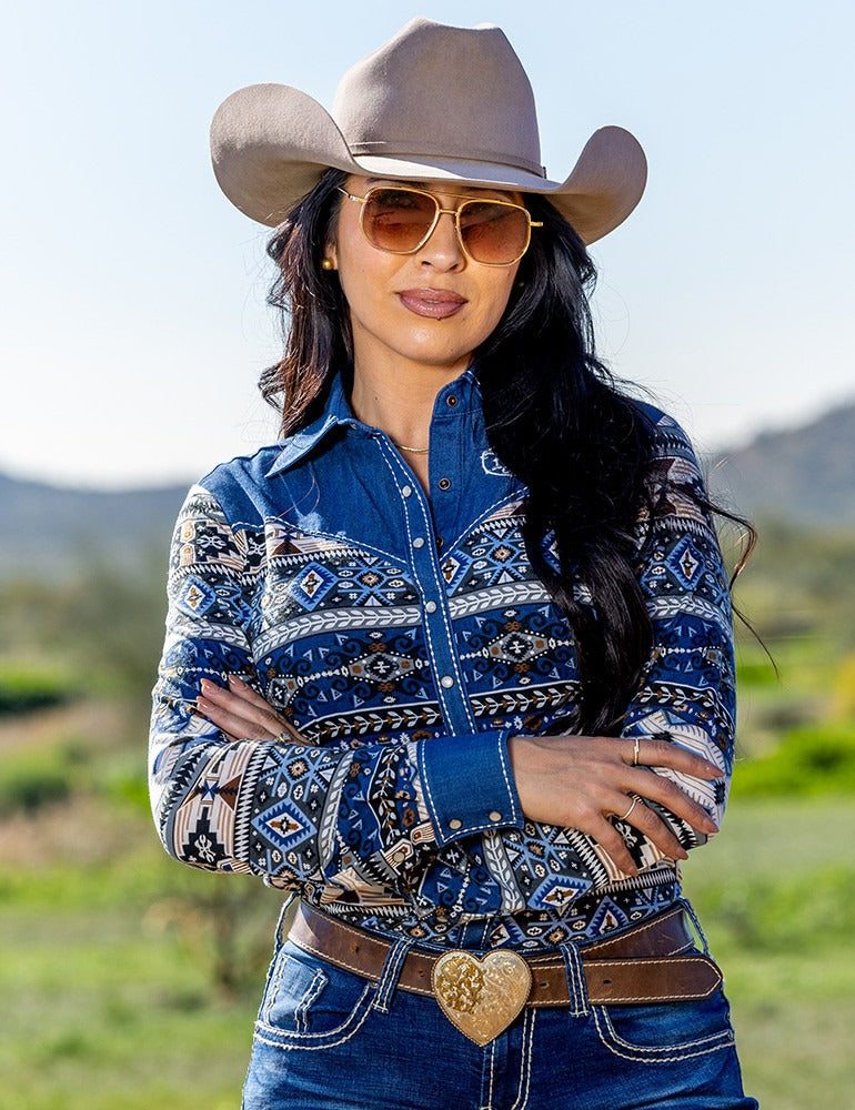 The Aztec Denim Dream Pearl Snap By Cowgirl Tuff Co.