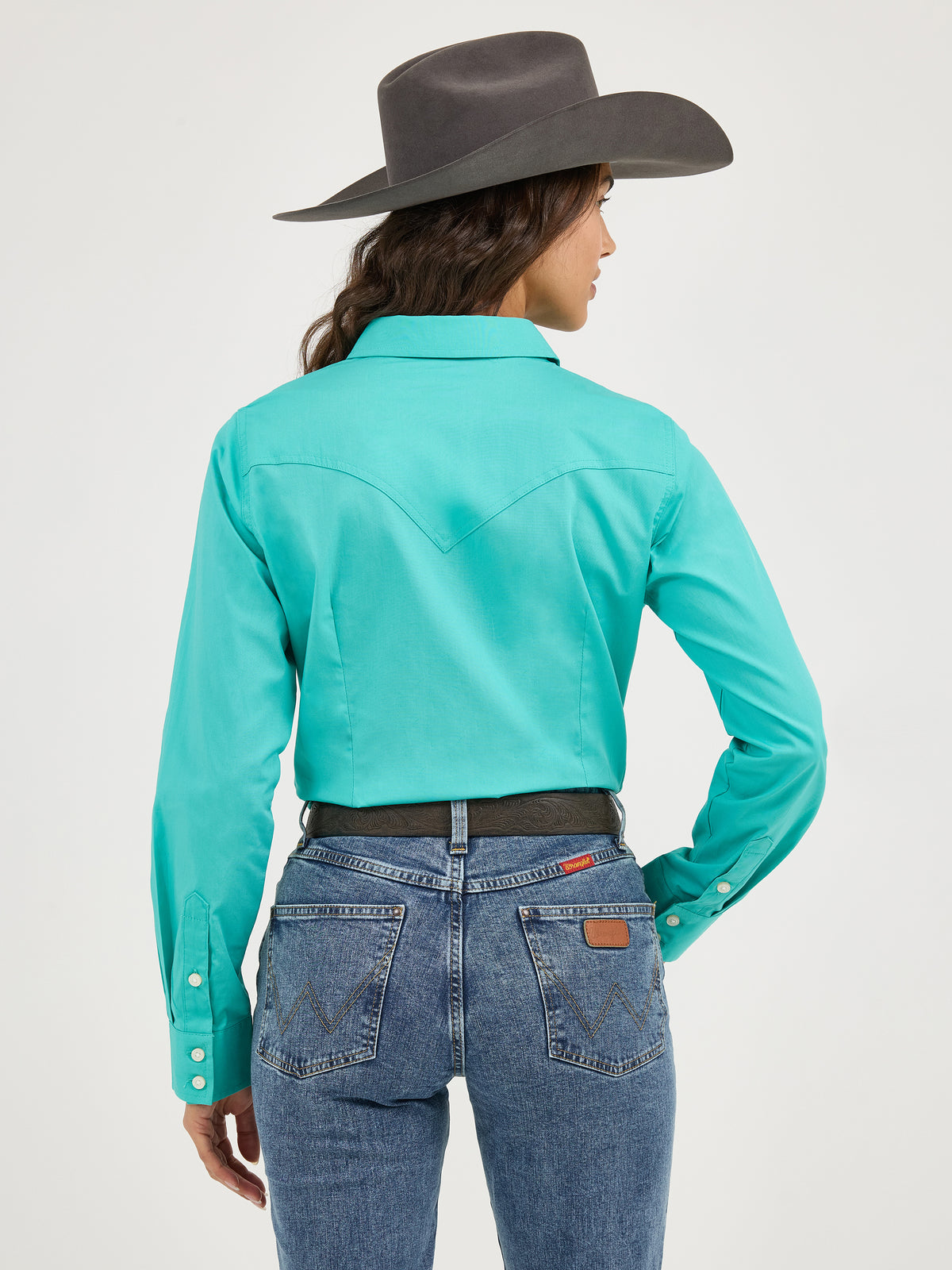 The Cowgirl Candy Turquoise LS Button Up Shirt by Wrangler