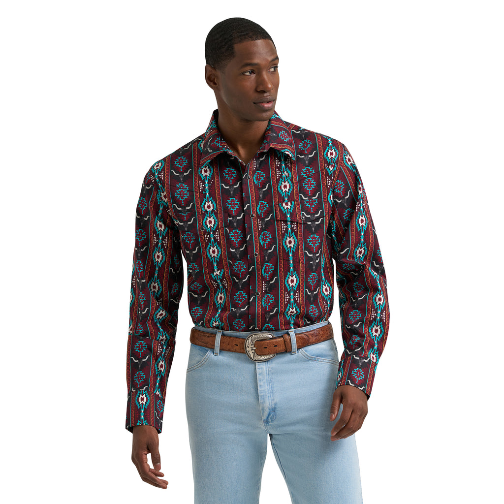 The Desert Rattler Checotah Pearl Snap by Wrangler in Red