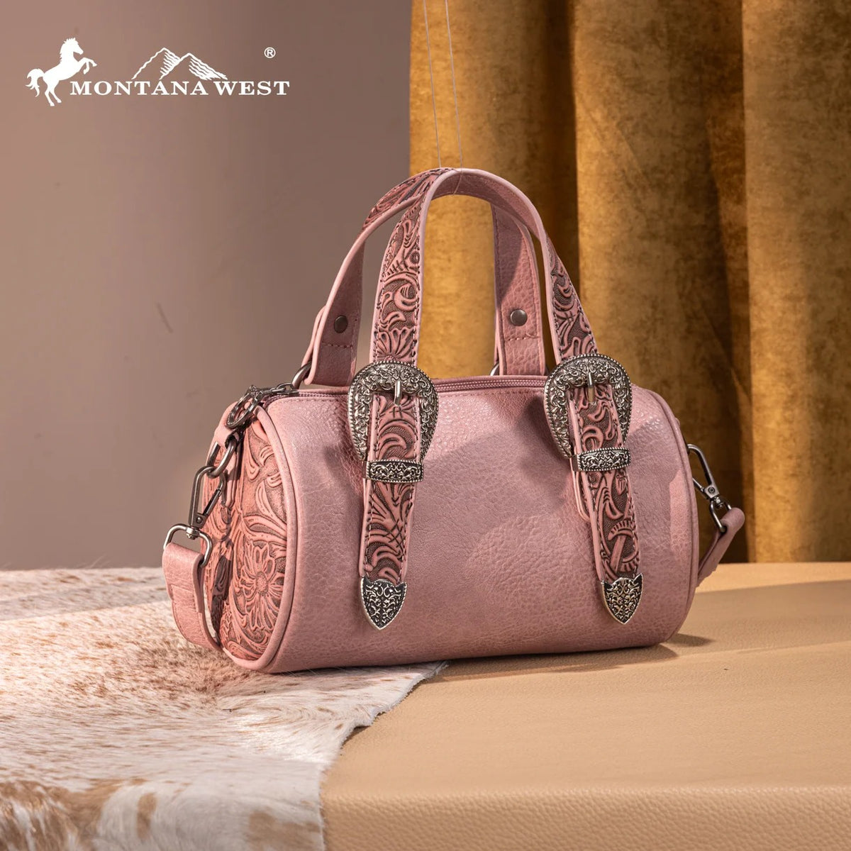 The Double Buckle Barrel Purse by Montana West in Dark Pink
