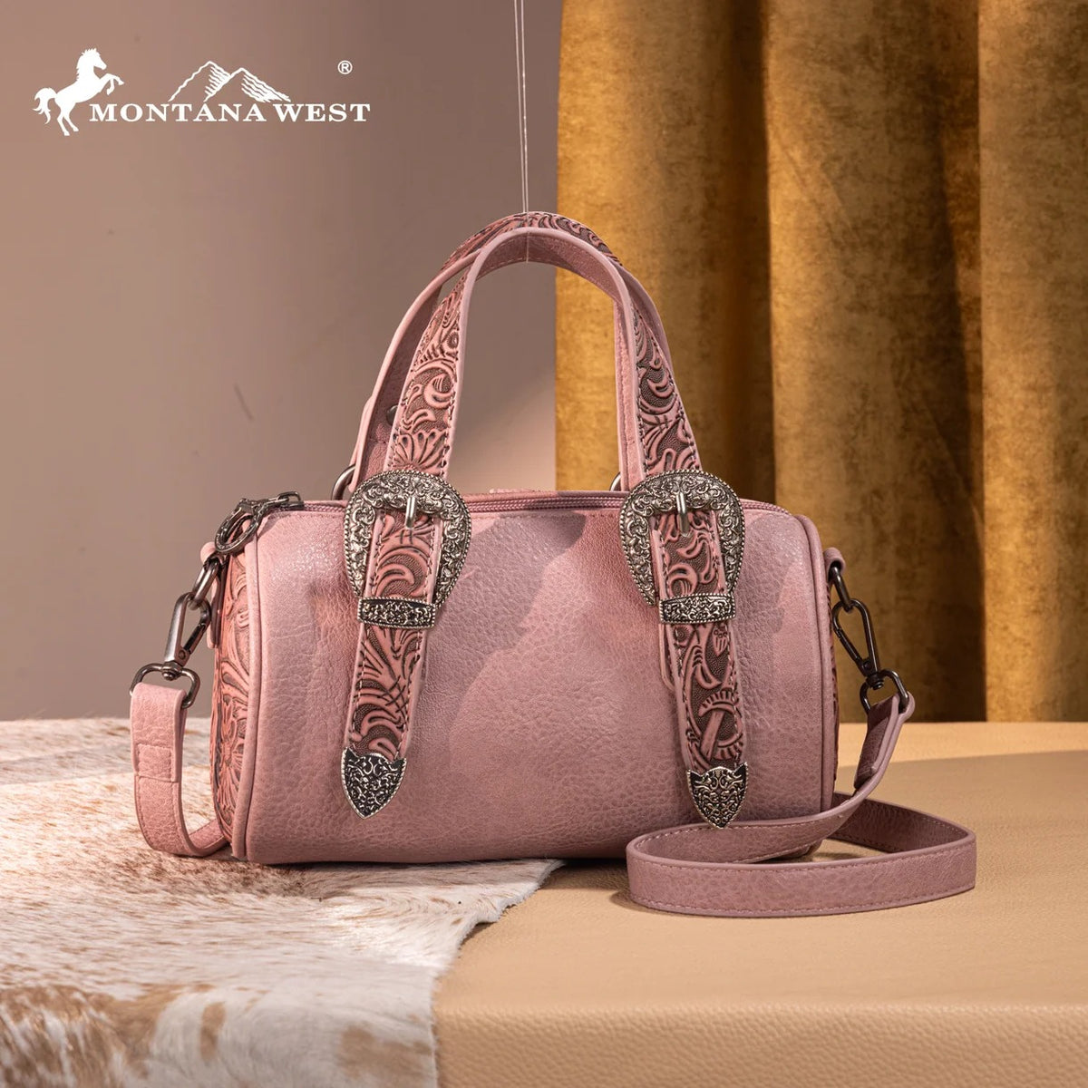 The Double Buckle Barrel Purse by Montana West in Dark Pink
