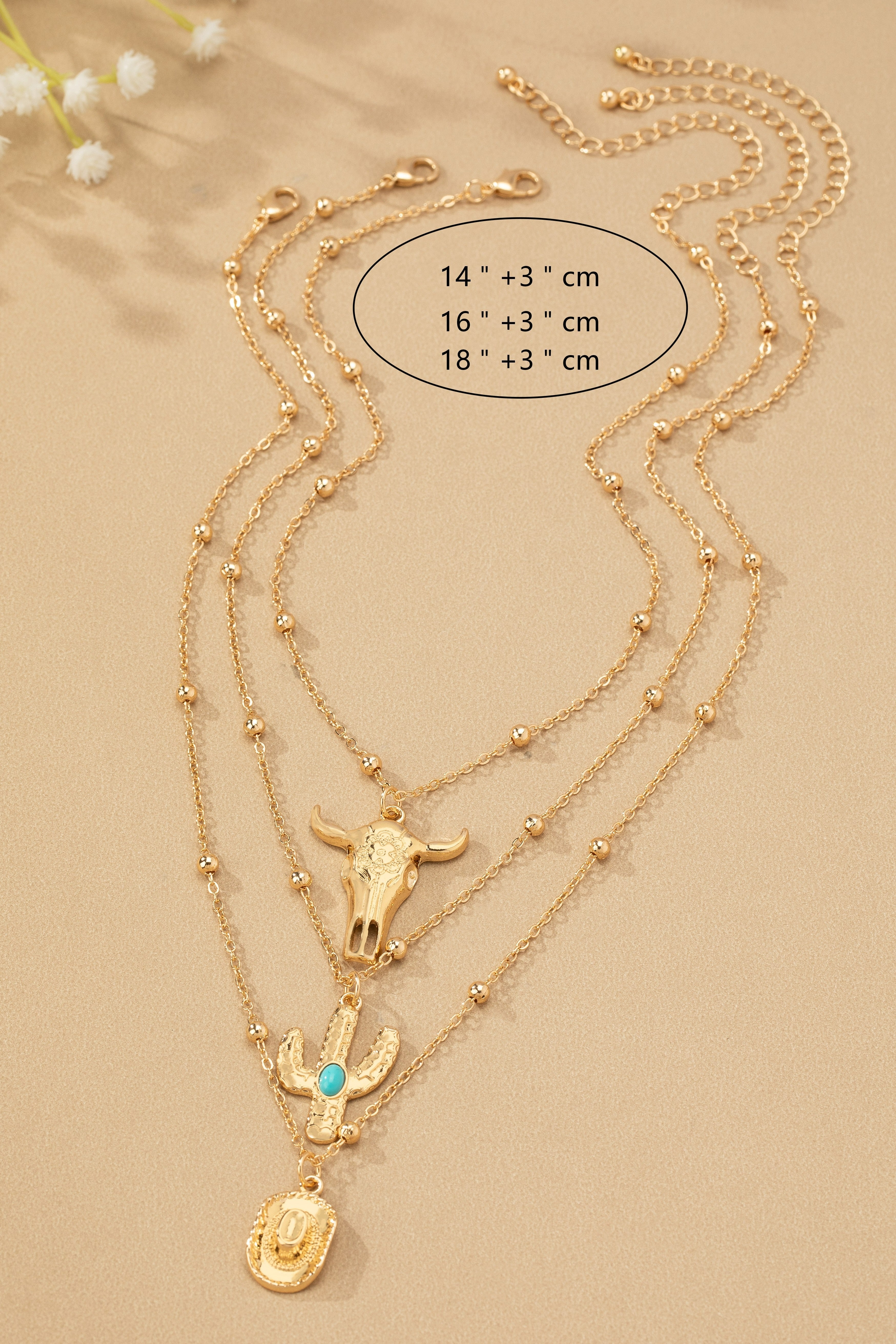 The Essential C's (Cow, Cactus, Cowboy Hat) Stackable Necklaces - Gold