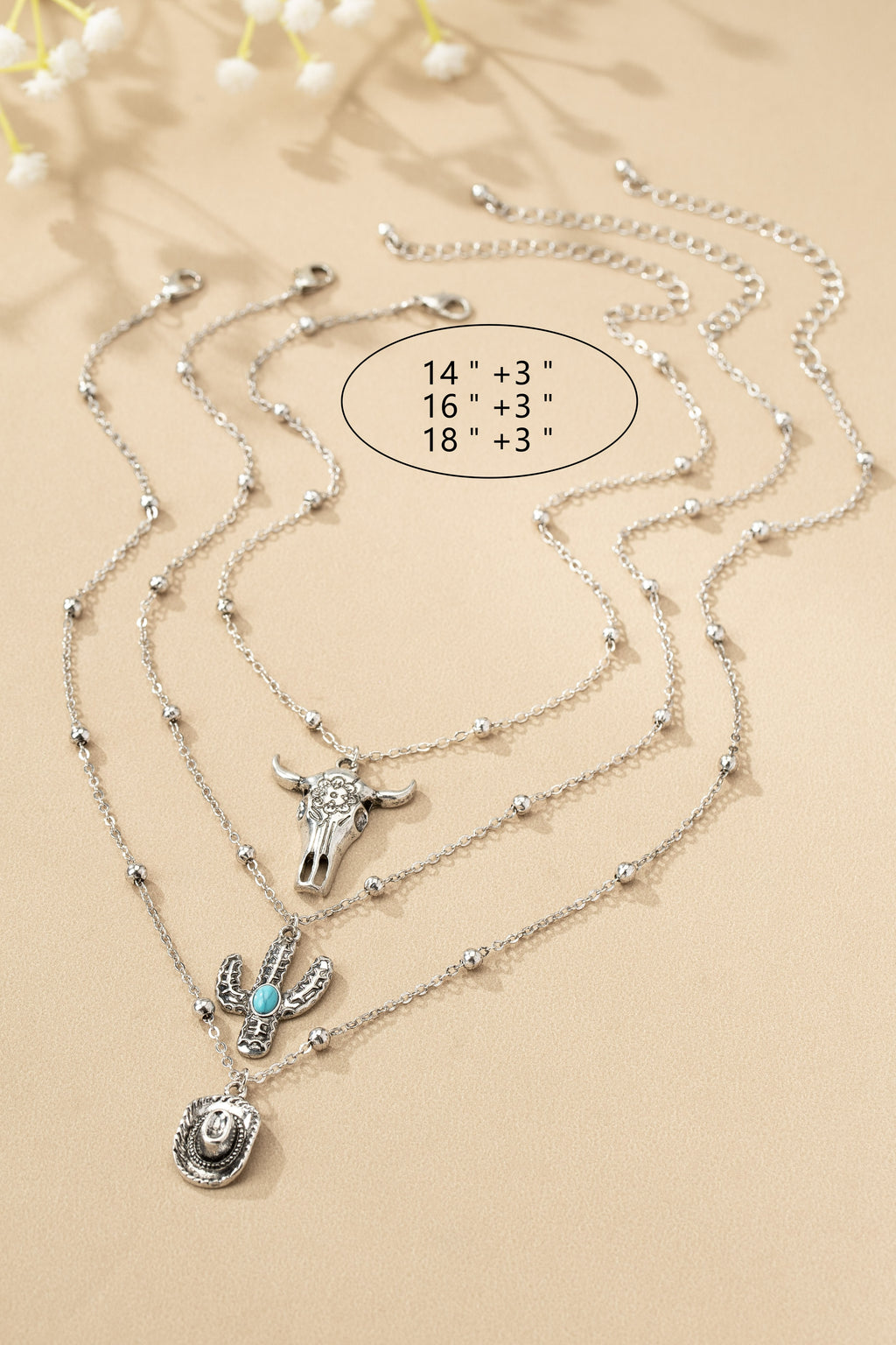 The Essential C's (Cow, Cactus, Cowboy Hat) Stackable Necklaces - Sliver
