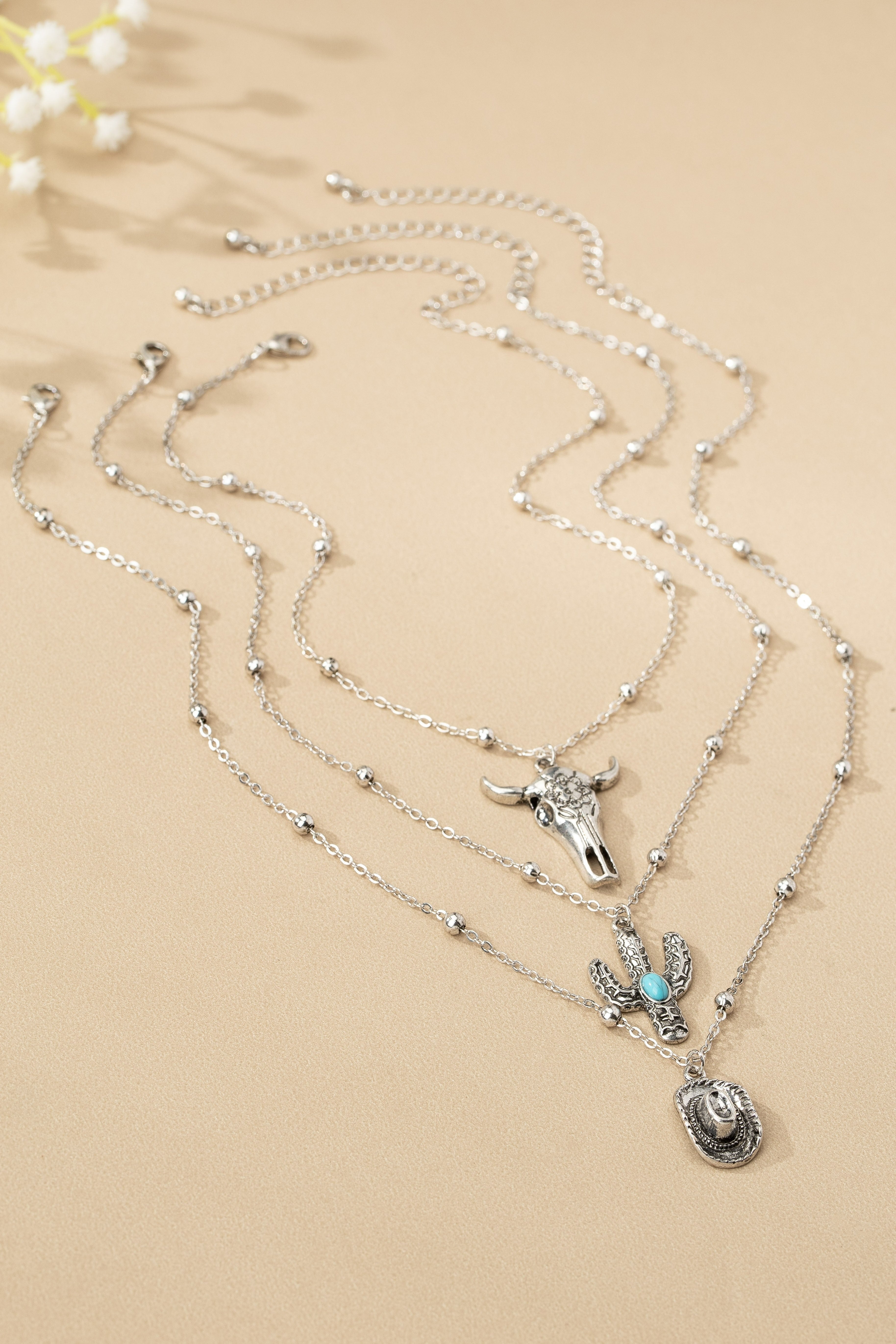The Essential C's (Cow, Cactus, Cowboy Hat) Stackable Necklaces - Sliver