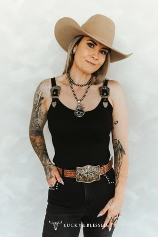 The Buckle Babes Tank By Lucky & Blessed - Black