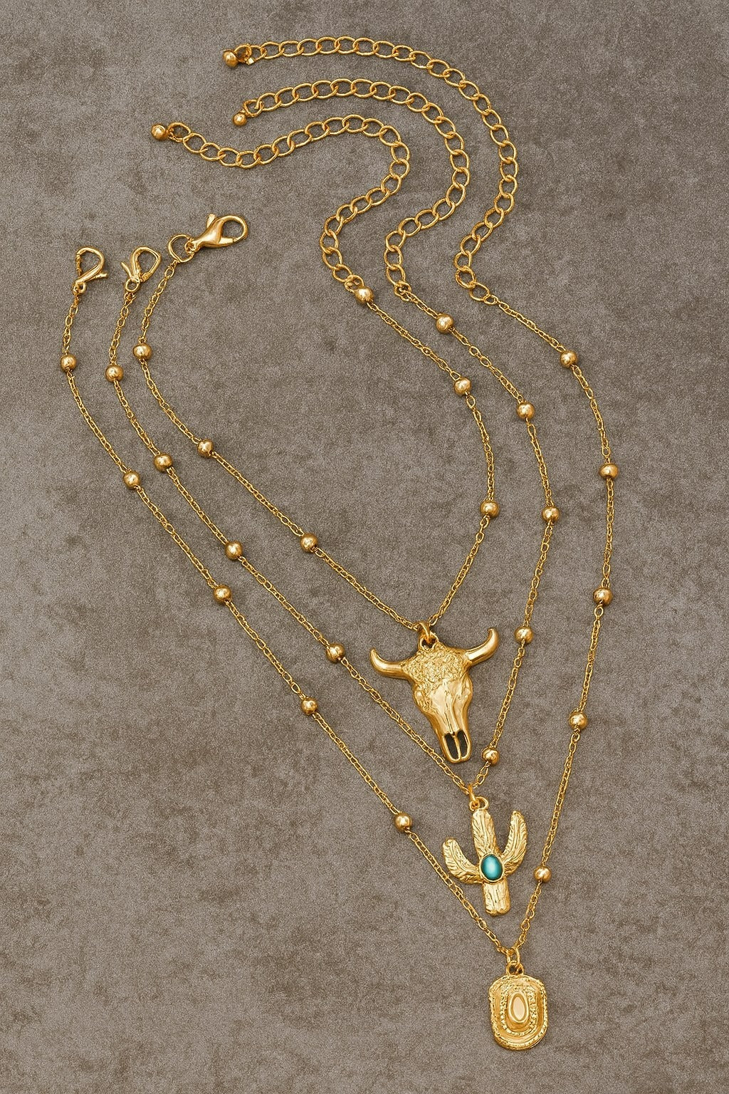The Essential C's (Cow, Cactus, Cowboy Hat) Stackable Necklaces - Gold