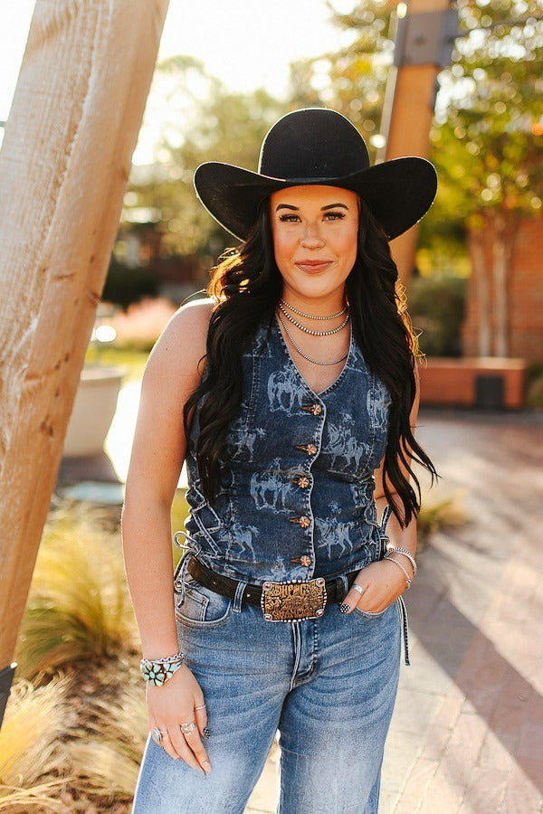 Moonlit Maverick Denim Vest by Lucky & Blessed
