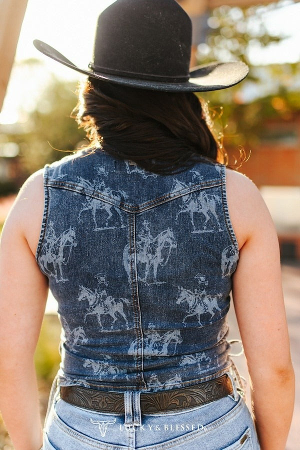 Moonlit Maverick Denim Vest by Lucky & Blessed