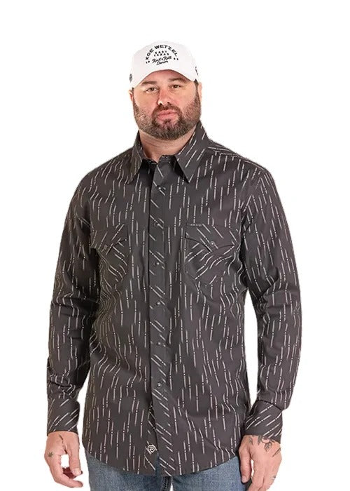 The Koe Wetzel Modern Sit LS Pearl Snap Shirt in Diamond Black by Rock & Roll Denim