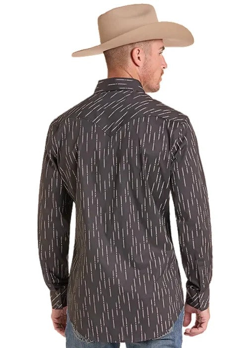 The Koe Wetzel Modern Sit LS Pearl Snap Shirt in Diamond Black by Rock & Roll Denim