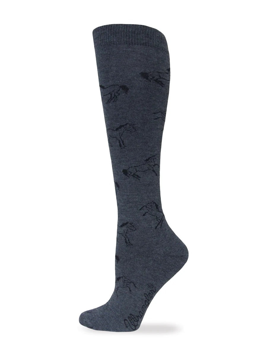 Wrangler Ladies Horse Pattern Knee High Socks 1 Pair - Charcoal