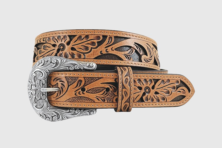 The Hi Brow Cat Heritage Carved Floral Belt by Stetson