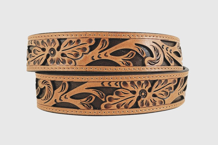 The Hi Brow Cat Heritage Carved Floral Belt by Stetson