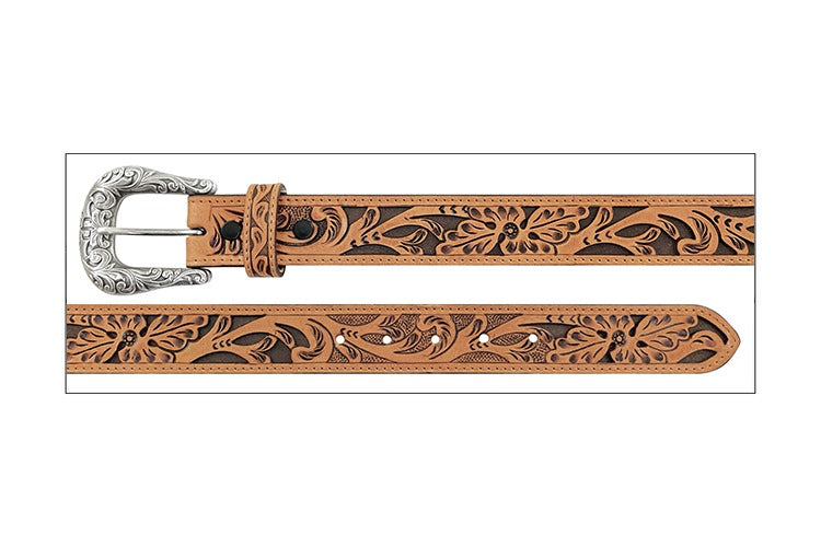 The Hi Brow Cat Heritage Carved Floral Belt by Stetson