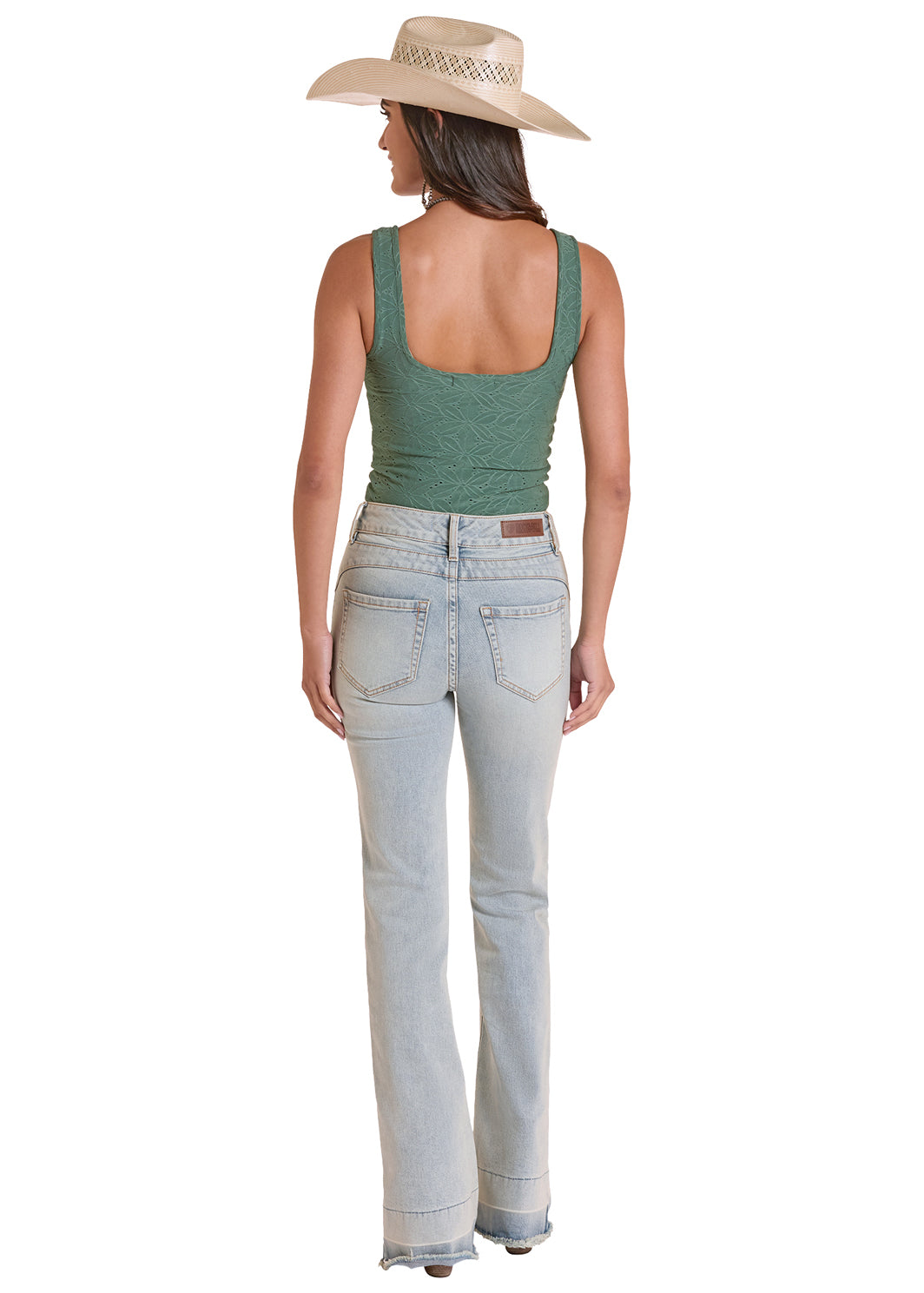 Lacey Jane Eyelet Tank Top by Rock & Roll Denim - Sage