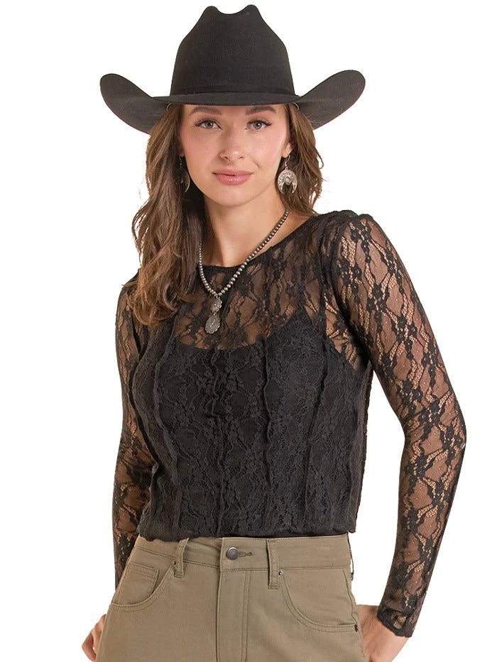 The Black Beauty Lace Mesh Shirt by Rock & Roll Denim