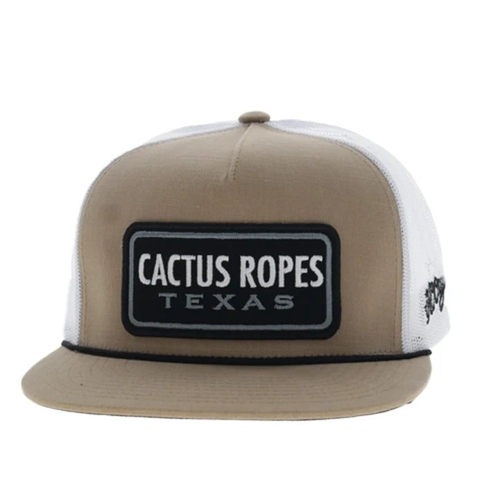 Cactus Ropes 5-Panel Trucker Snapback Hat Tan/White