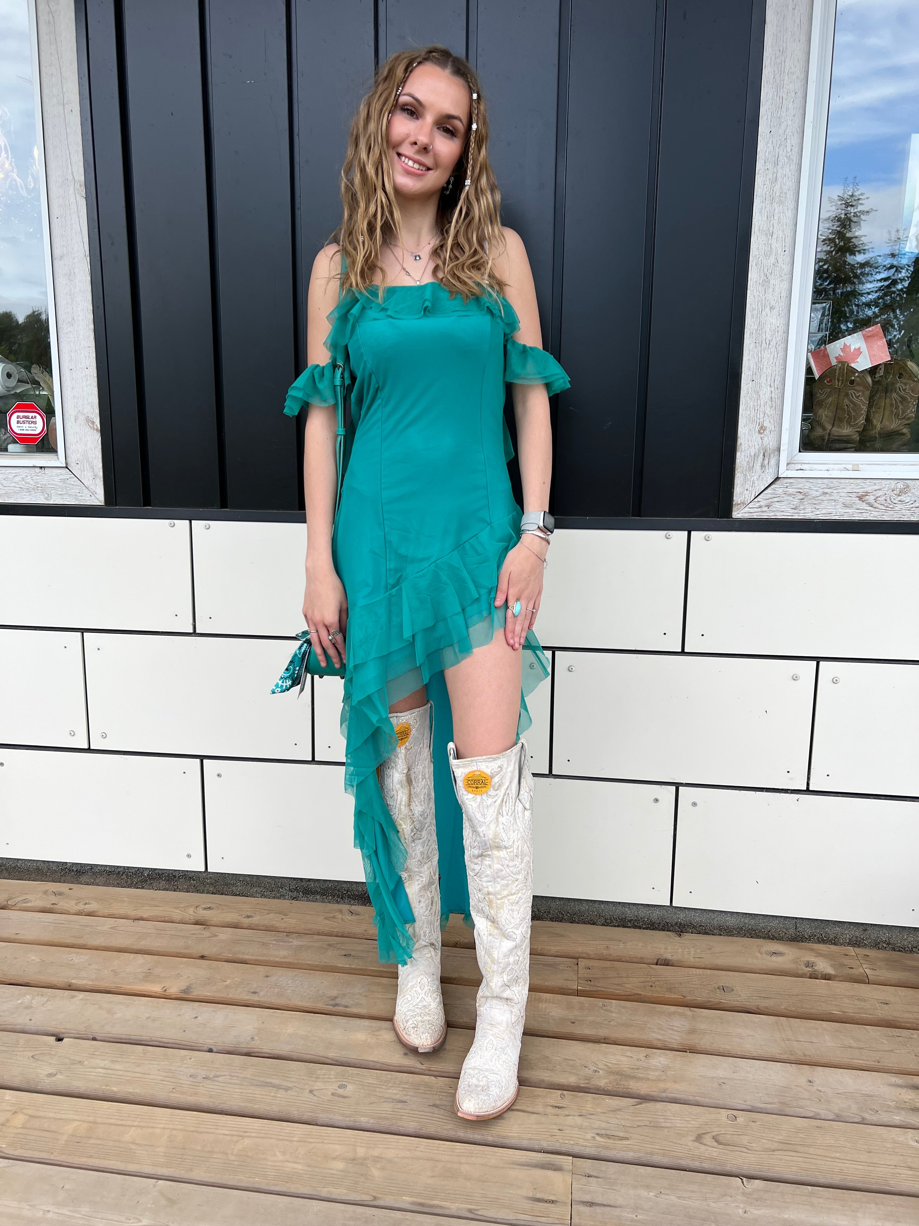 The Jade Off the Shoulder Dress By Lucky & Blessed