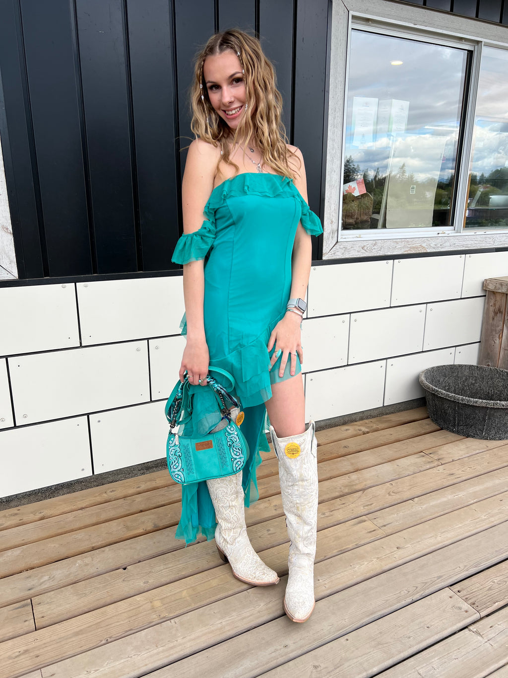 The Jade Off the Shoulder Dress By Lucky & Blessed