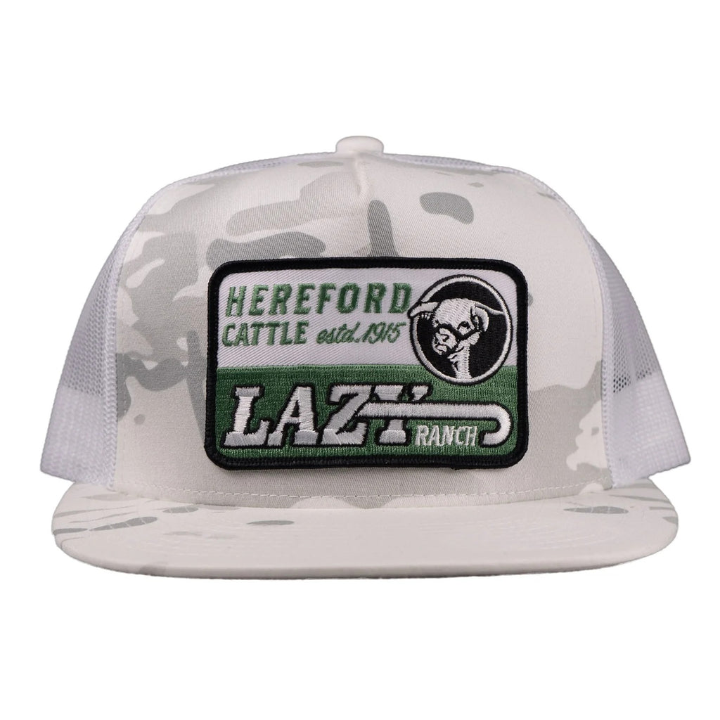 The White Camo Shafter Trucker Cap by Lazy J Ranch