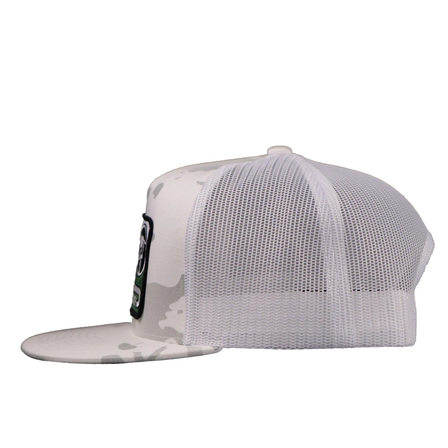 The White Camo Shafter Trucker Cap by Lazy J Ranch
