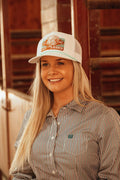 The Presidio Trucker Hat in White by Lazy J Ranch