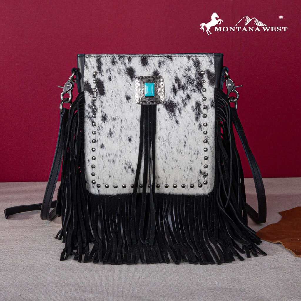 The Paradise Ridge Cowhide Fringe & Stud Purse by Montana West