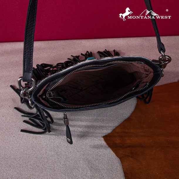 The Paradise Ridge Cowhide Fringe & Stud Purse by Montana West