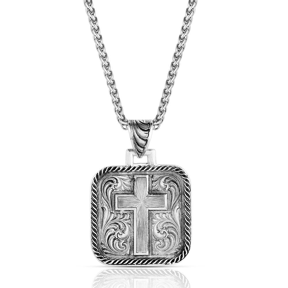 The Silver Square Men's Chain with Cross by Montana Silversmiths
