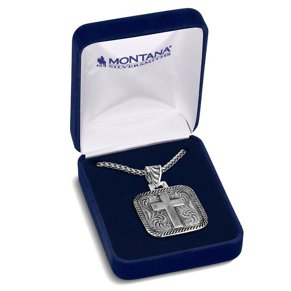 The Silver Square Men's Chain with Cross by Montana Silversmiths