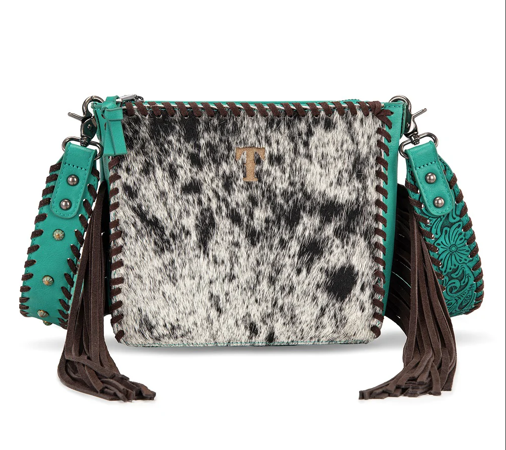 The Lucky Kentucky Cowhide Fringe Purse by Trinity Ranch - Turquoise