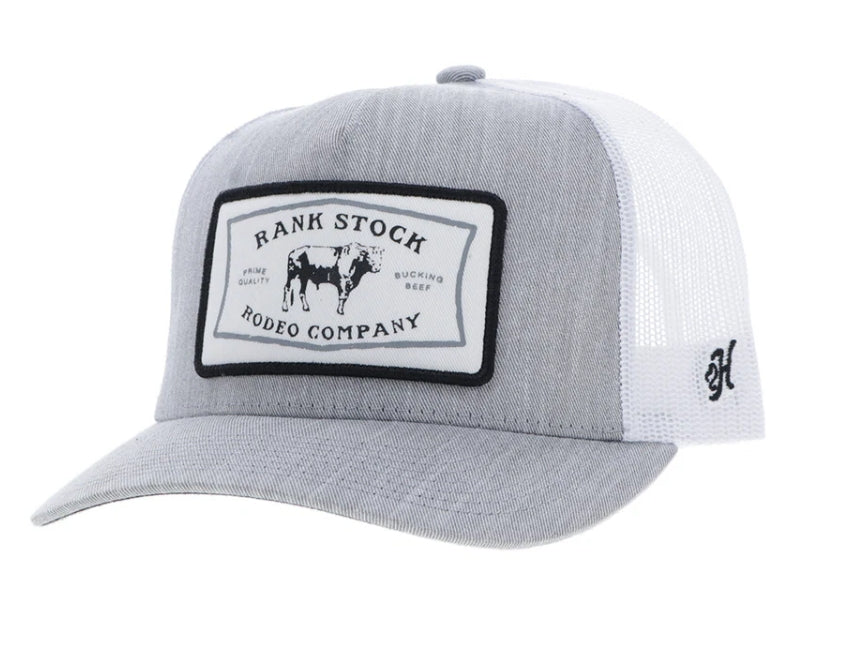 "Rank Stock" Hat Grey & White w/Rectangle Patch