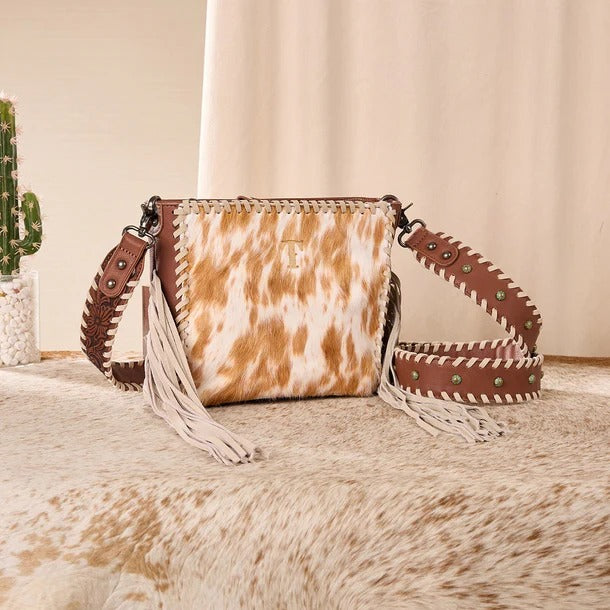 The Lucky Kentucky Cowhide Fringe Purse by Trinity Ranch - Caramel