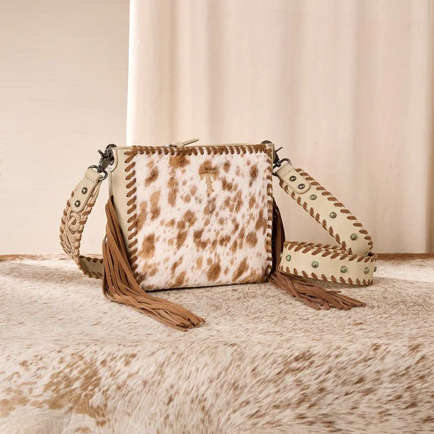 The Lucky Kentucky Cowhide Fringe Purse by Trinity Ranch - Tan
