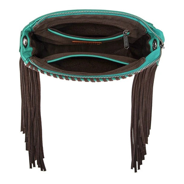 The Lucky Kentucky Cowhide Fringe Purse by Trinity Ranch - Turquoise