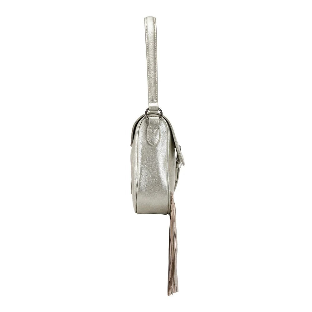 The Rhinestone Cowgirl Fringe Saddle Bag in Platinum by Wrangler