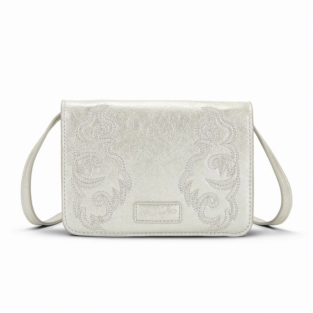 The Rhinestone Cowgirl Embroidered Cross Body Bag by Wrangler in Platinum