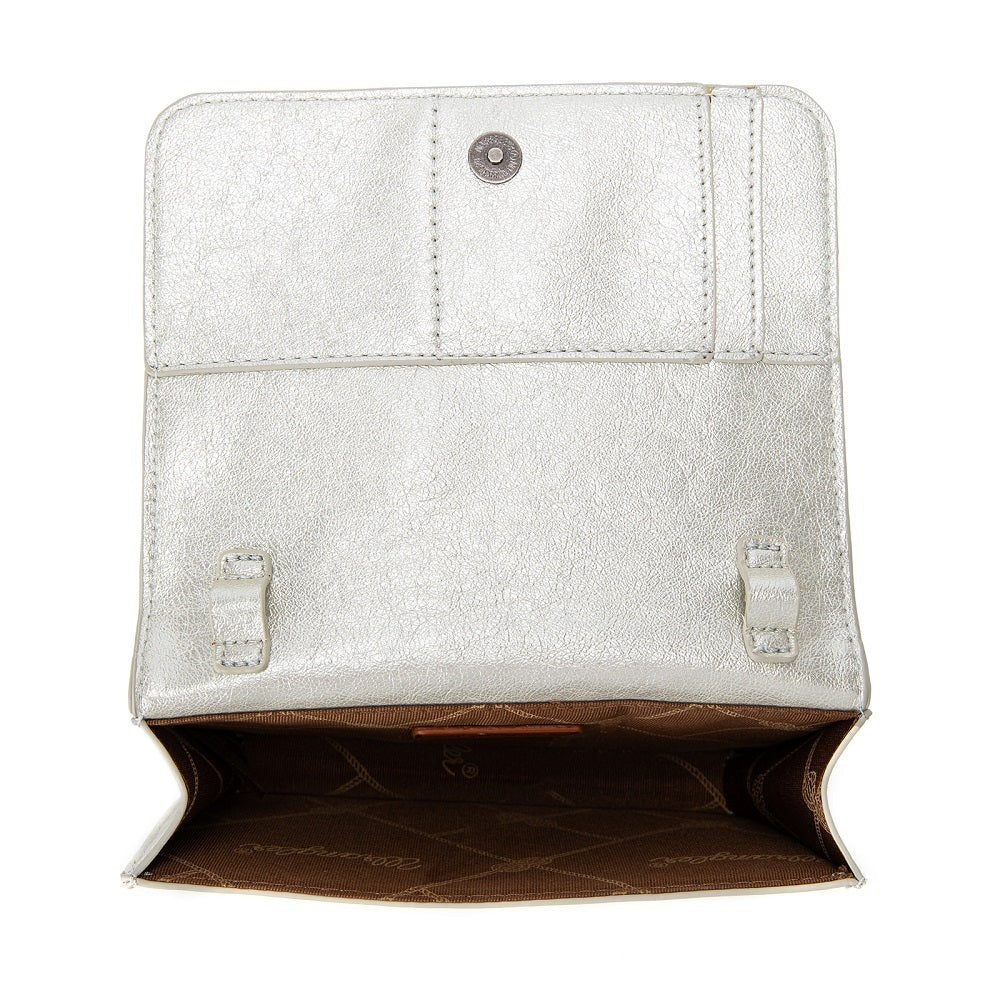 The Rhinestone Cowgirl Embroidered Cross Body Bag by Wrangler in Platinum