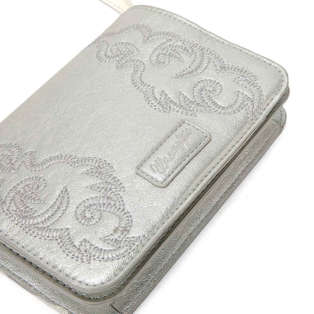 The Rhinestone Cowgirl Embroidered Cross Body Bag by Wrangler in Platinum