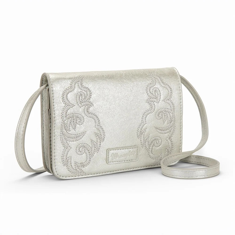 The Rhinestone Cowgirl Embroidered Cross Body Bag by Wrangler in Platinum